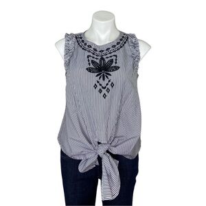 🌻Signature Studio Striped Sleeveless Top Blouse Blue & White Medium